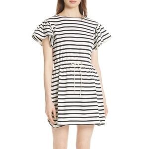 Kate Spade Short Flutter Sleeve Black and White Stripe Tie Waist Dress Women XL